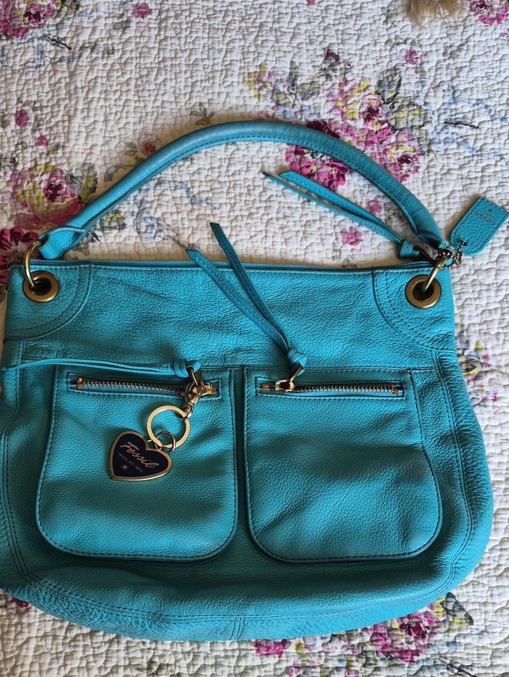 Fossil Turquoise Leather Pocket Shoulder Bag